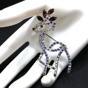 Vintage Rudolph the Red Nose Reindeer Brooch, Christmas Brooch, 1960s, 2 5/8"